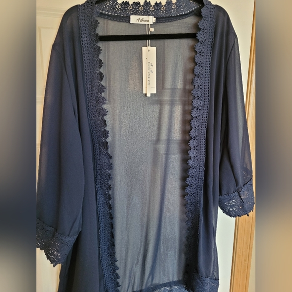 Sheer Kimono Chiffon Lace Cardigan Coverup - Picture 3 of 5